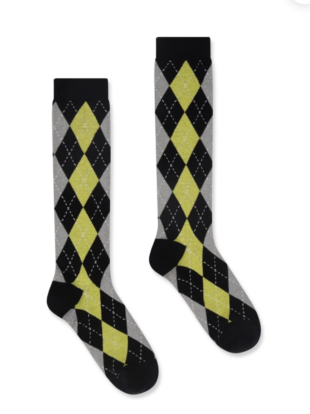 Argyle Knee-High Socks in Green, Black & Gray